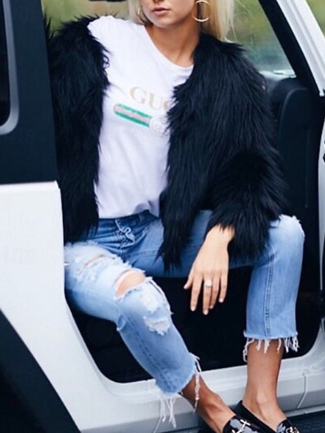 Leathers Women's Fur Comfortable Coat Faux Warm Furs