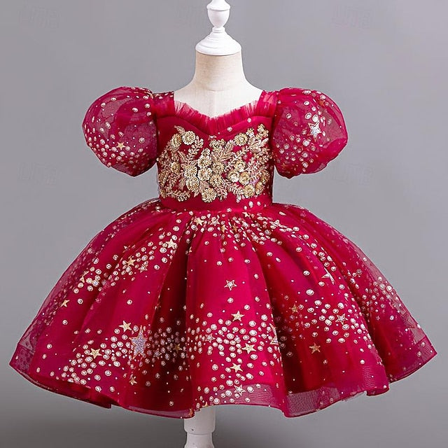 Girl Sequin Floral Girls' Dress Kids Party Flower