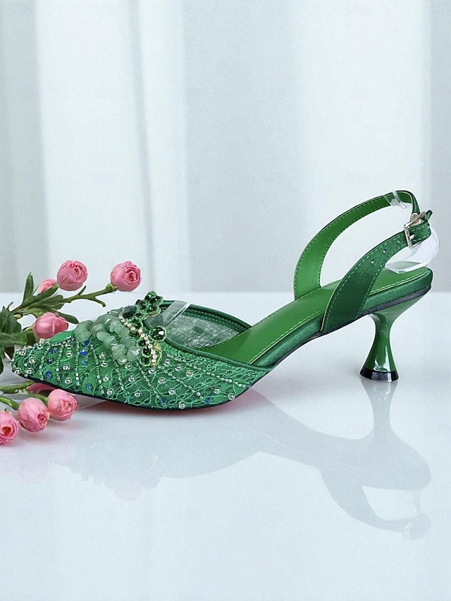 - Green Bag Heel Women's Set Clutch Shoes and Rhinestone