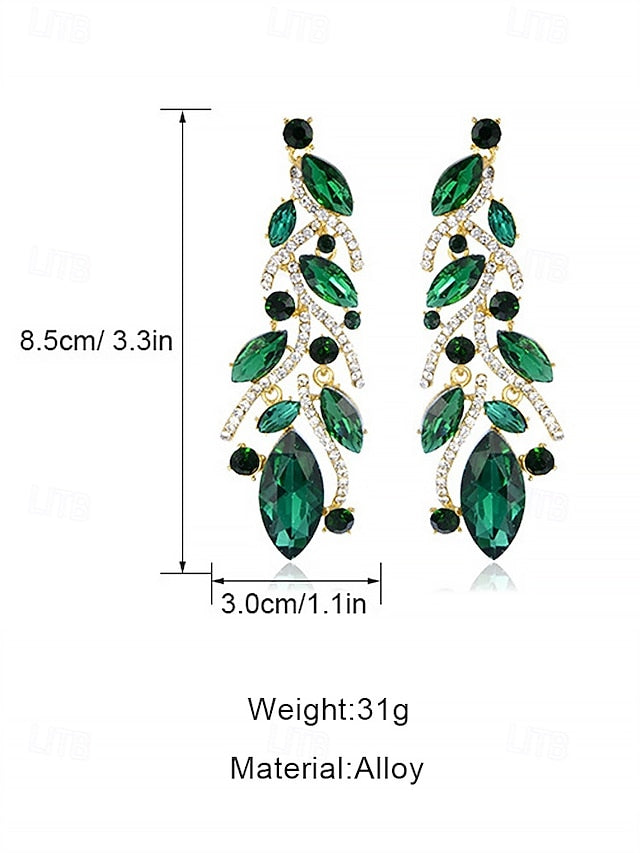 Gold Crystal Earrings Leaf Design Elegant - Women's