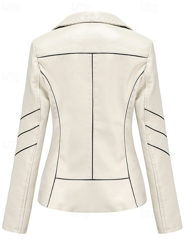 Comfortable Pocket Leather Zipper Women's Jacket Faux