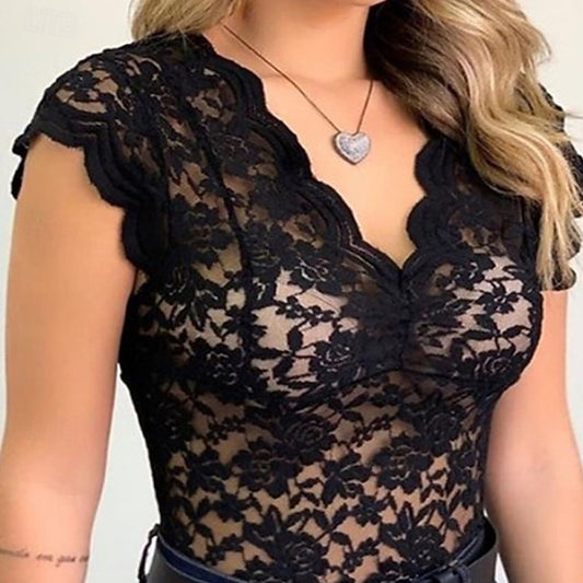 Women's Blouse Lace Tops Solid Color Plain Vintage Cute