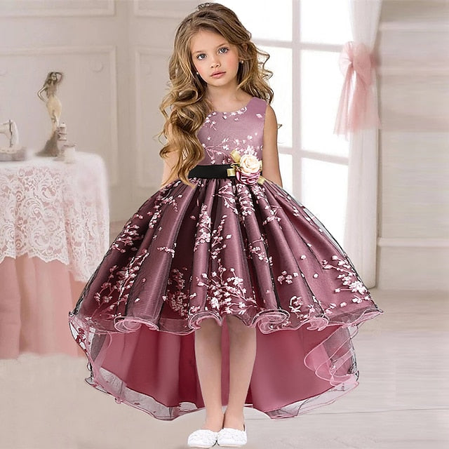 Sleeveless Solid Girls' Kids Dress Colored Wedding Floral