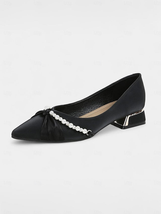 Embellished Pearl Heel - Flats Pointed Elegant Women's Low