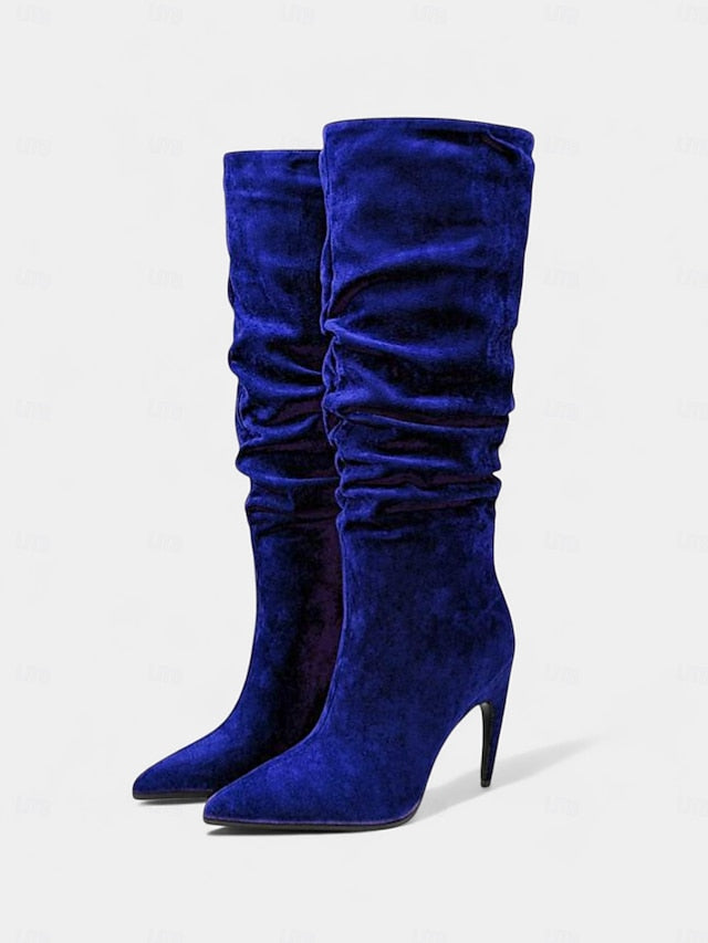 Women's Pointed Knee Toe Slouch High Velvet - Boots Green