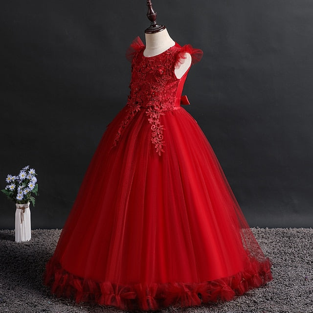 Kids Sleeveless Girls' Dress Jacquard Girl Flower