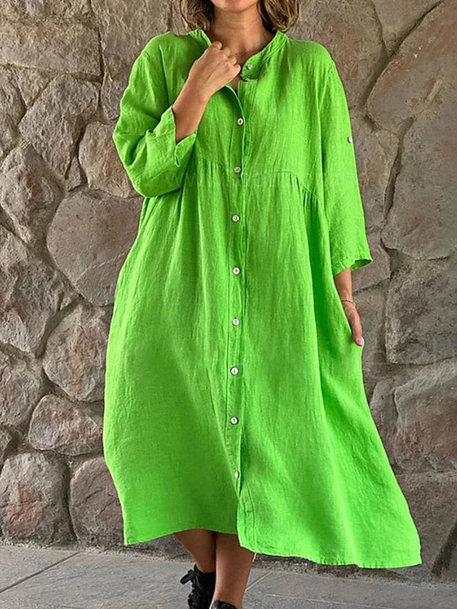 Women's Yellow Navy Blue Brown Summer Spring Midi Dress