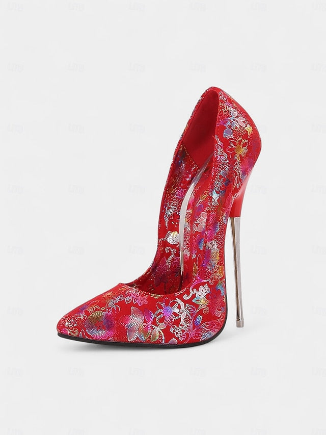Jacquard Stiletto High Heels Red Women's