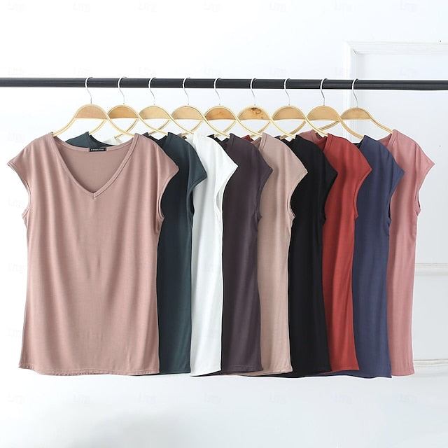 Women's Blouse Solid Color Stylish Casual Short Sleeve V