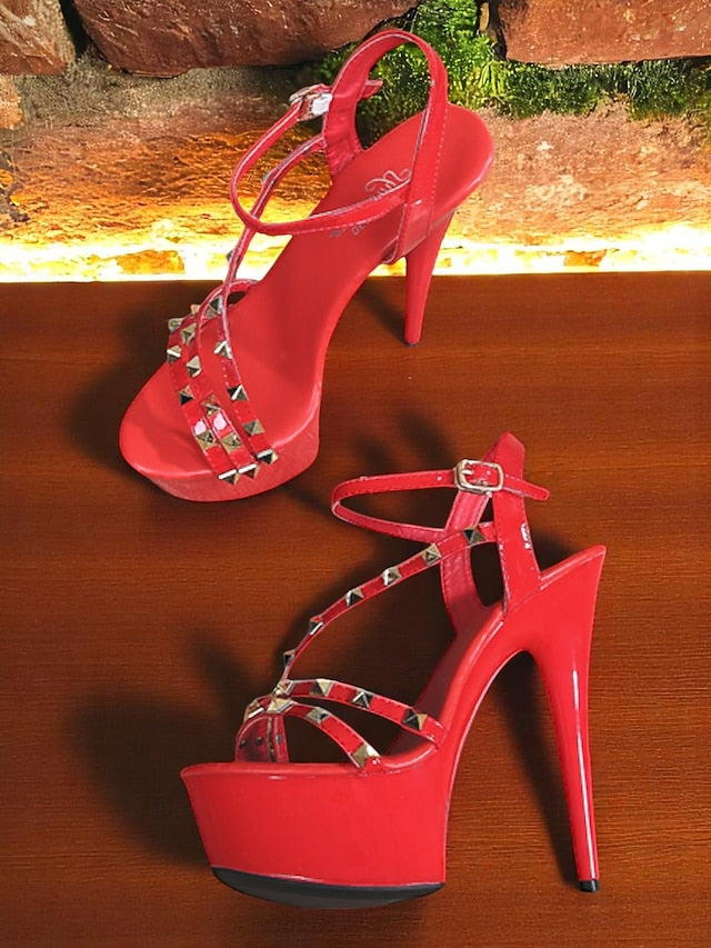 Platform Studded Heels Women's Straps with Stiletto