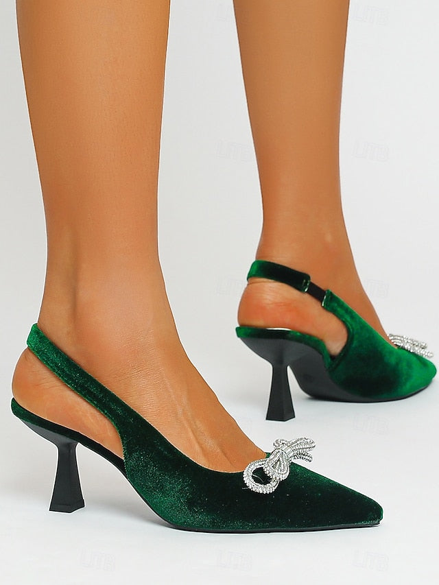 – Velvet Cocktail Toe Slingback Pointed Women's Heels