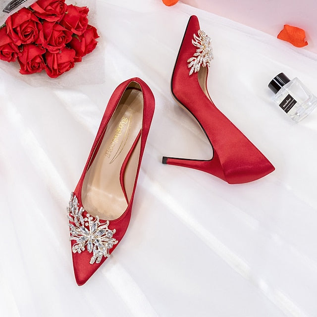 Women's High Heels Pink Rhinestone Satin – Elegant