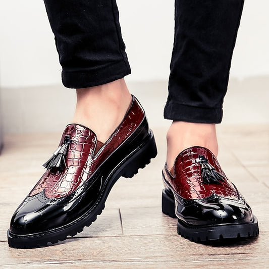 Red Men's Black Loafers - and Stylish Pattern Crocodile