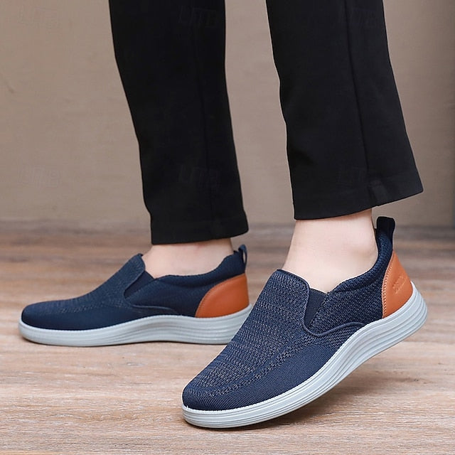 Sneakers Breathable Men's Stretch Navy – Slip-On Knit