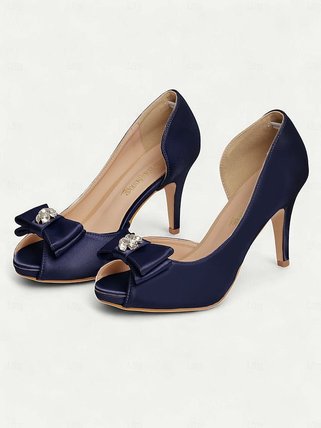 Bow Satin Champagne Toe and Heels Peep with Women's