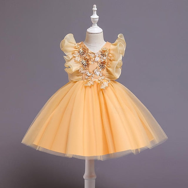 Sequin Color Girls' Kids Dress Party Solid Flower