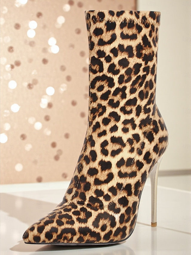 Women's Boots Ankle Pointed Sexy Print - Stiletto Leopard