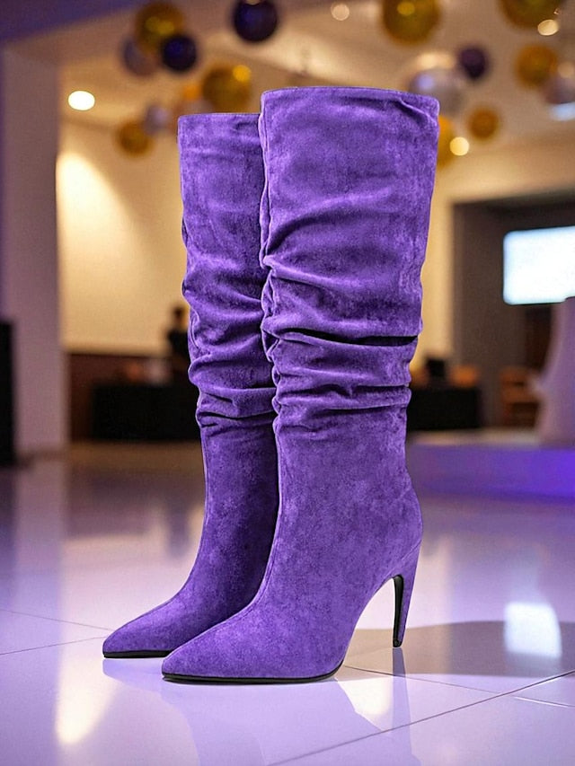 Women's Pointed Knee Toe Slouch High Velvet - Boots Green