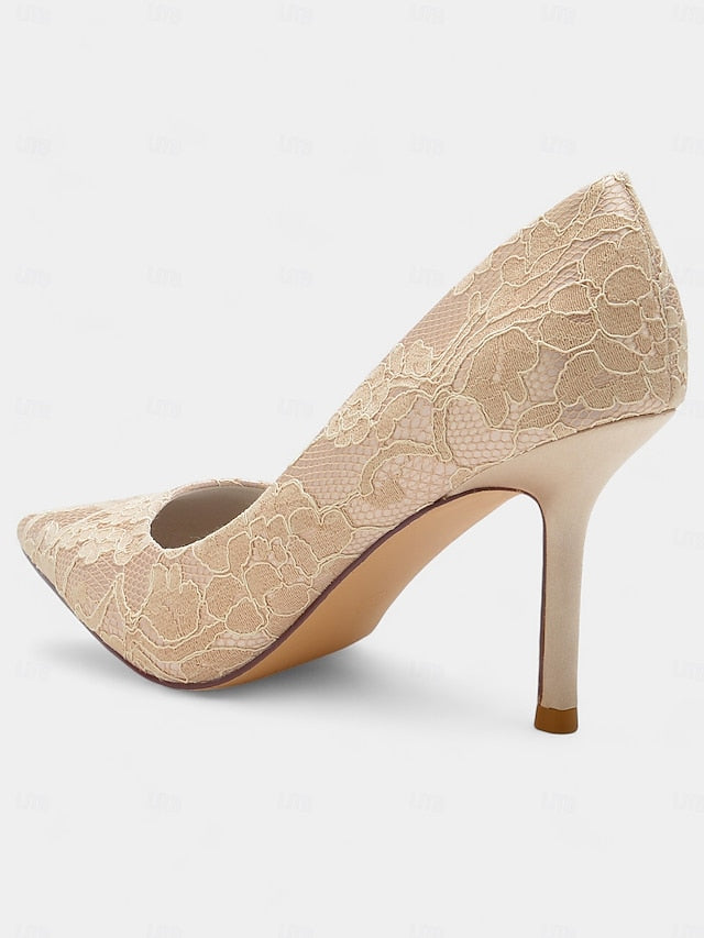 Stiletto - Pointed-Toe Women's Heels Lace-Embroidered