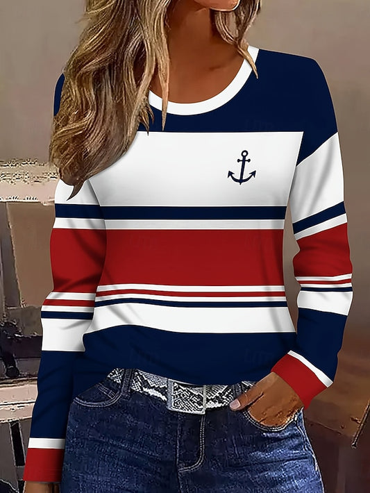 Women's T Shirt Graphic Geometric Striped Vintage Stylish