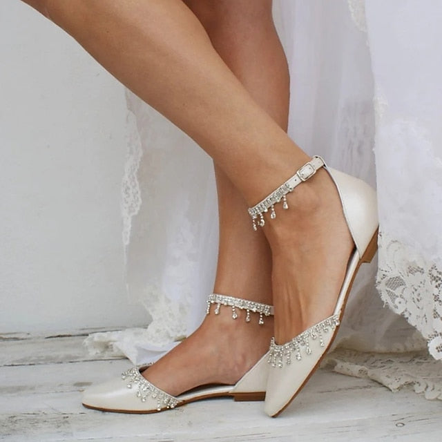 Wedding with Elegant Shoes Women's Flats Bridal White –
