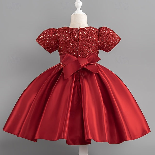 Wedding Dress Party Sleeve Girls' Short Sequin Toddler