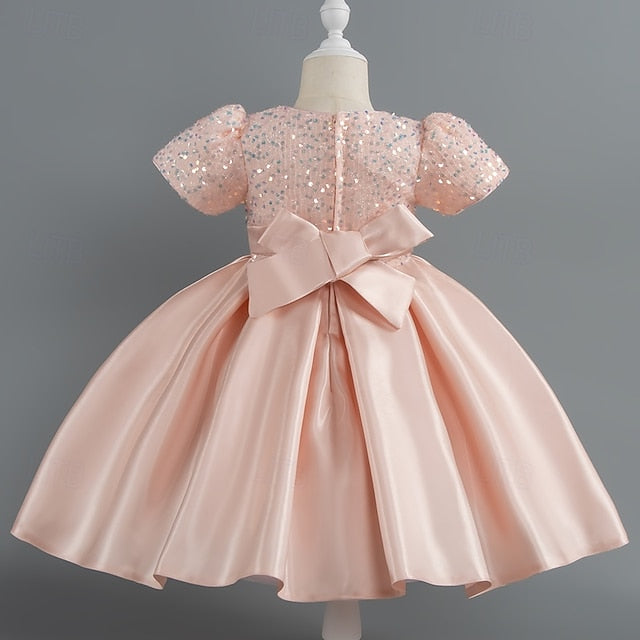 Wedding Dress Party Sleeve Girls' Short Sequin Toddler