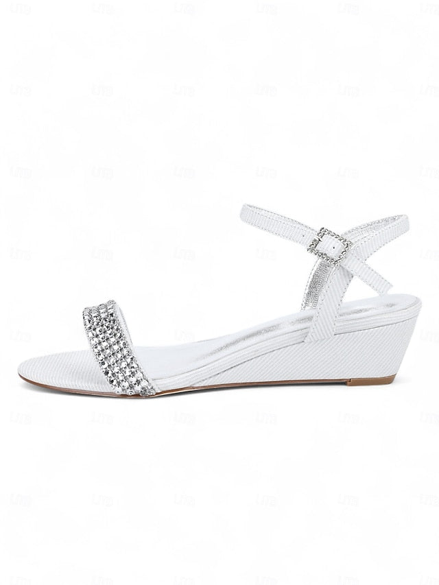 Toe Champagne Sandals Rhinestone - Wedge Open Women's