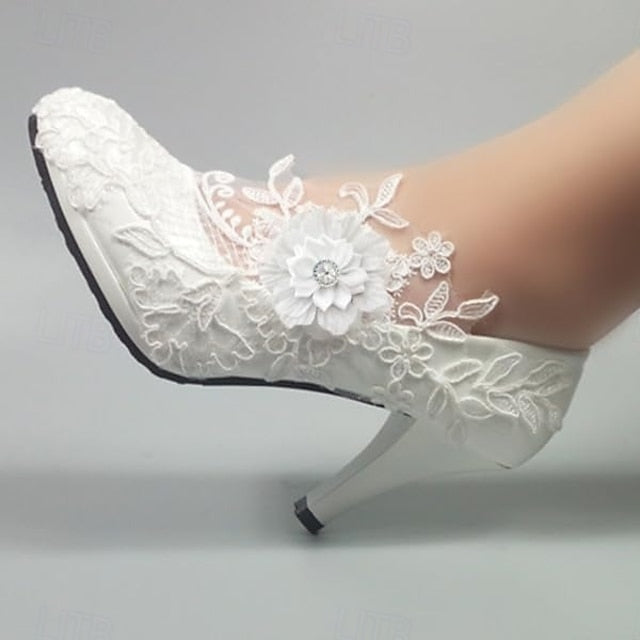 Bridal Elegant Heels White Lace Wedding Women's – Floral