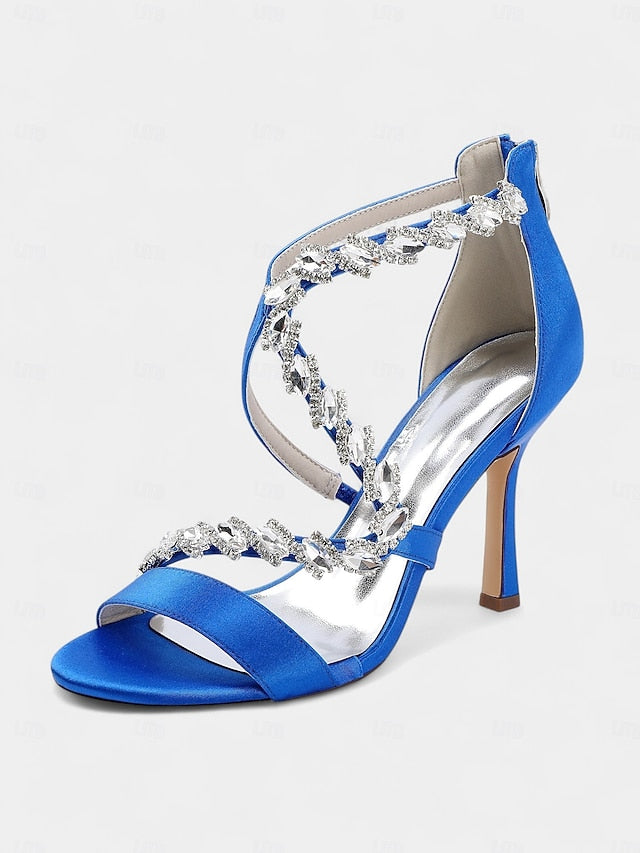 Women's White Rhinestone - Heel Strappy Sandals High