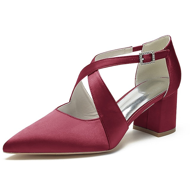 Heels Elegant Women's Pointed – White Toe Block Satin