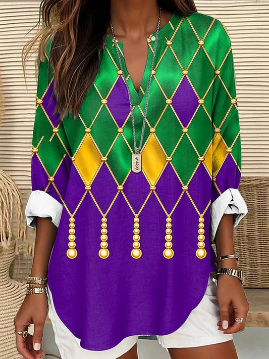 Mardi Gras Women's Blouse Linen Like Breathable Lightweight