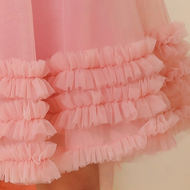 Party Sleeveless Floral Girls' Kids Solid Dress Color