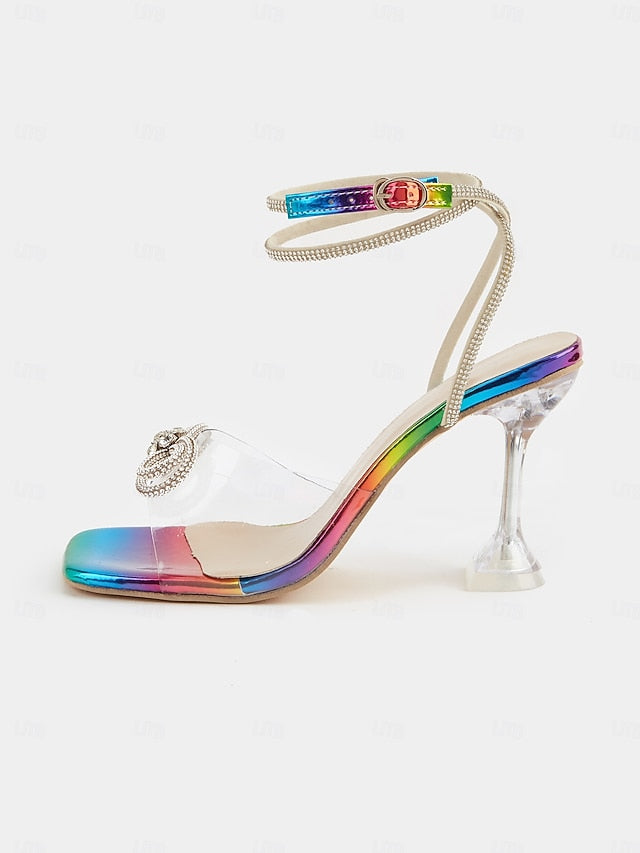 High Rainbow with Detail Colorful Bow - Crystal Clear Heels Heel