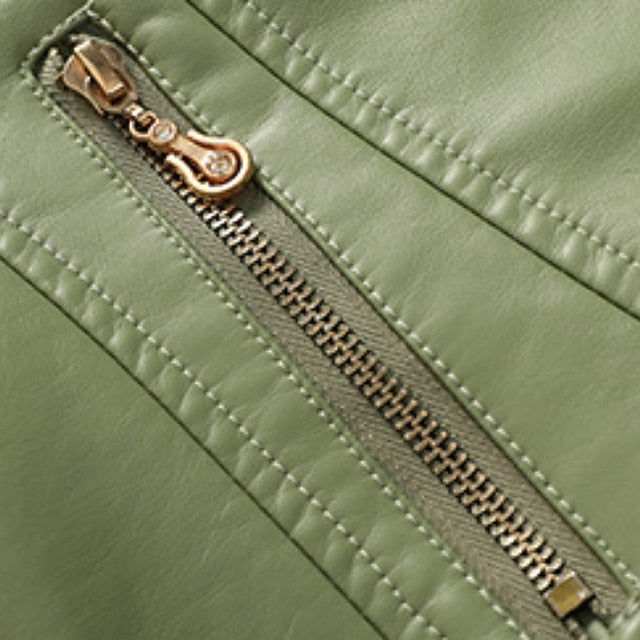 Women's Zipper Pocket Comfortable Jacket Leather Faux