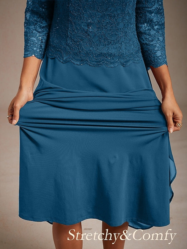 Women's Midi Dress Chiffon Dress Lace Dress Sequins Elegant