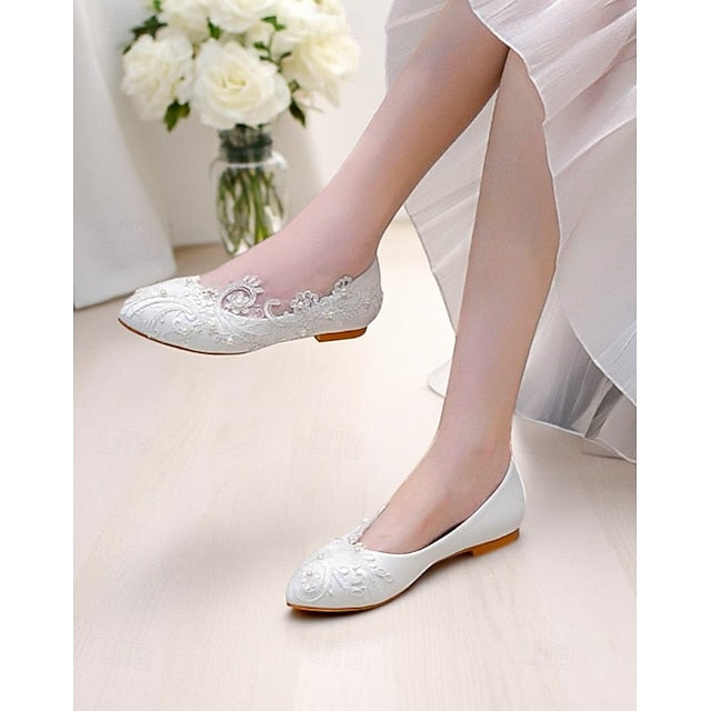 White Vintage Flats Women's Lace – Embroidered Ballet