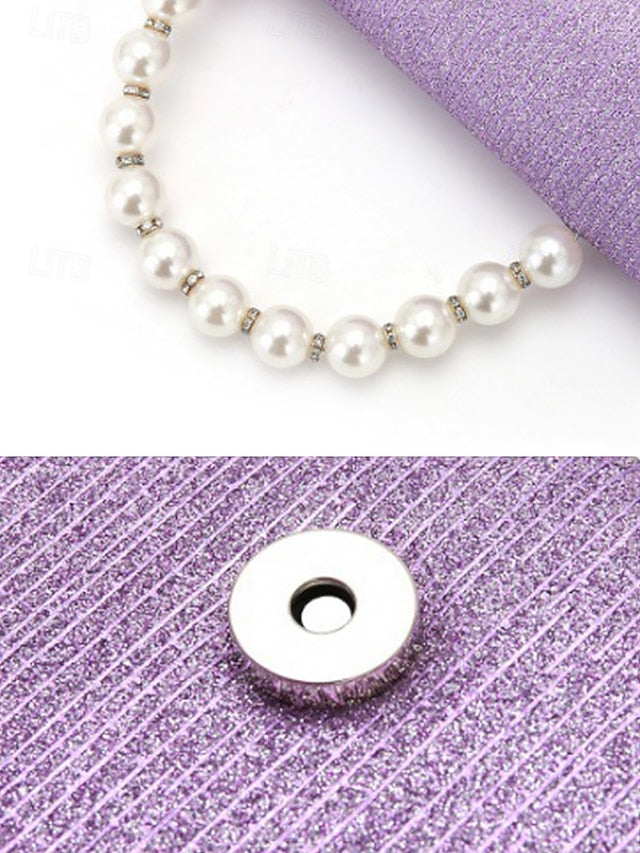 Clutch Women's Pearl Handle – Bag Purple with Glitter