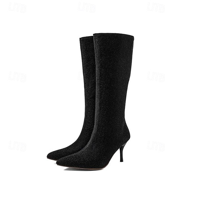 Stiletto Knee-High Elegant Women's Boots Sparkly –