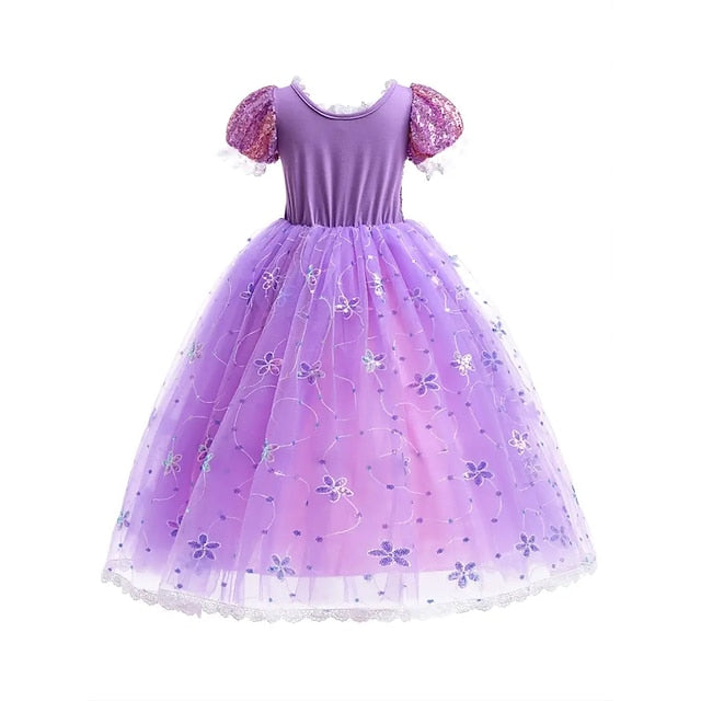Theme Party Rapunzel Fairytale Princess Flower Dress Sofia Girl