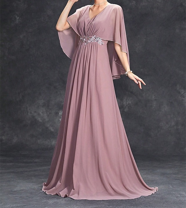 Neck Dress Elegant V the of Bride Party Mother Floor