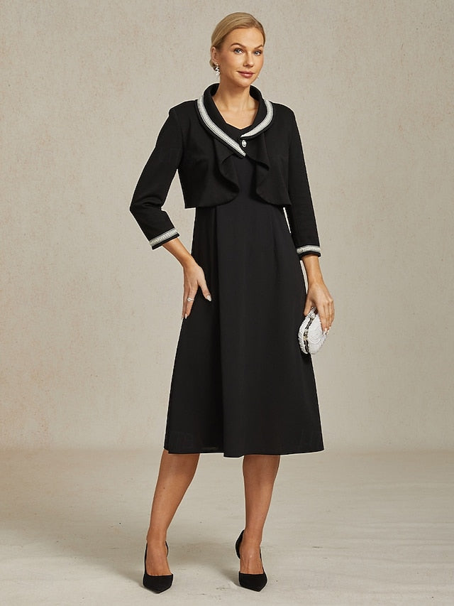 Women's Button Up Jacket Dressy Top Elegant 3/4 Length