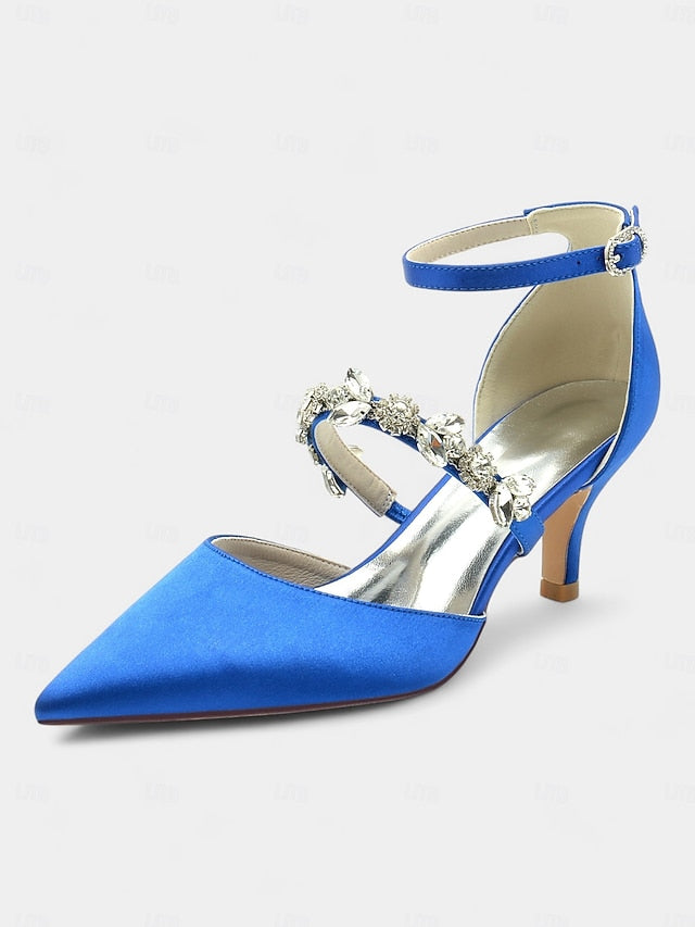 Satin with Heels Black - Women's Rhinestone Embellishments