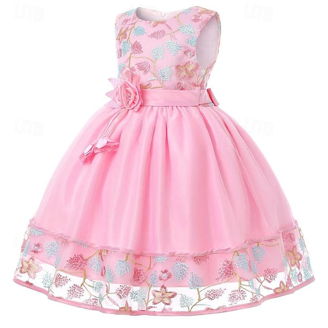 Girl Flower Dress Party Girls' Sleeveless 3D