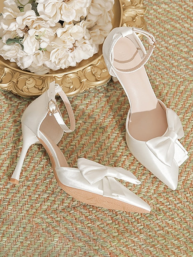 Bow Pointed Champagne Strap Pumps – Classy Women's Ankle