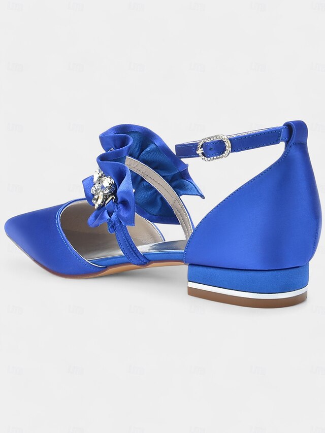 Black Rhinestone Satin Women's with Pointed-Toe Flats