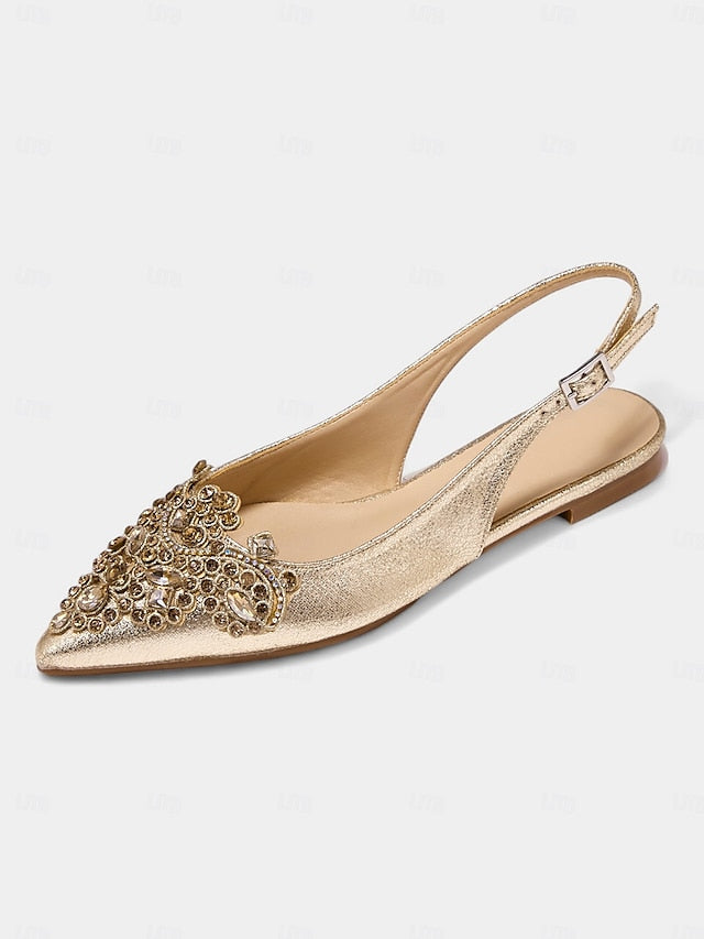 with Women's Flats Gold Embellished Pointed Toe Slingback