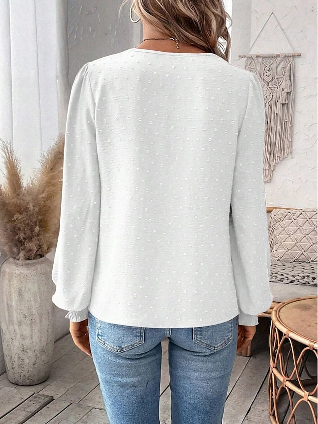 Women's Shirt Blouse Solid Color Basic Casual Long Sleeve V