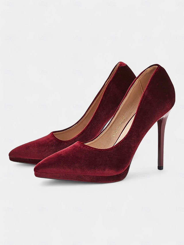 with Stiletto Pumps and Burgundy Velvet Women's Heel