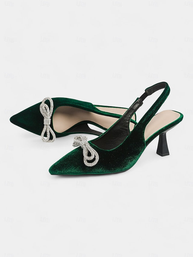 – Velvet Cocktail Toe Slingback Pointed Women's Heels